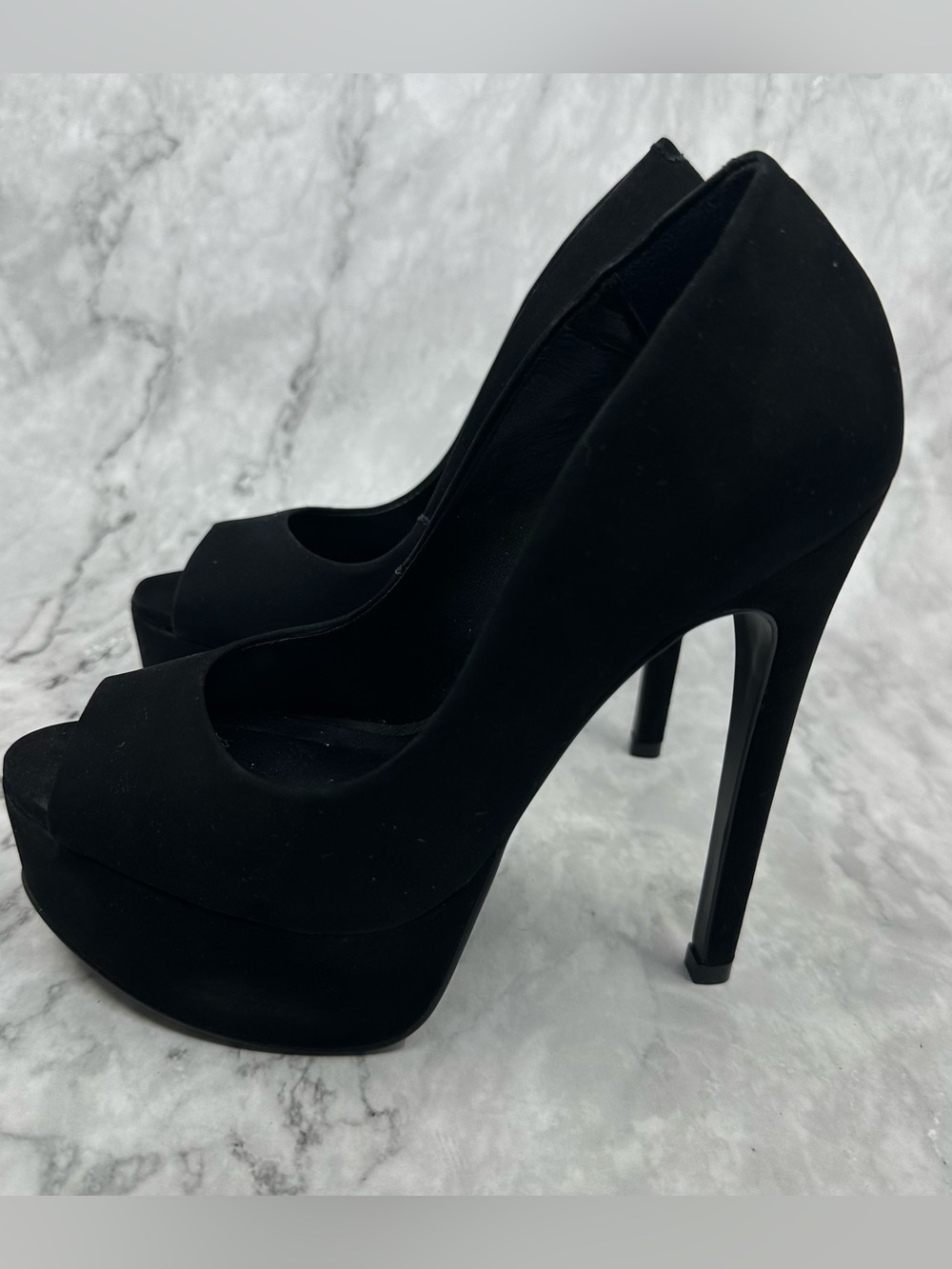 Steve Madden Black Suede Peep-Toe Platform Pumps
